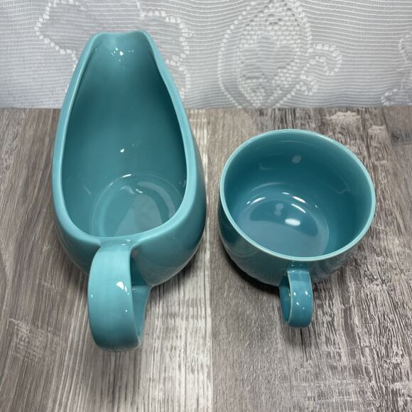 Mervyns Japan Gravy Boat Dish Teal Blue & Small Cup Mug Vintage - Picture 10 of 16